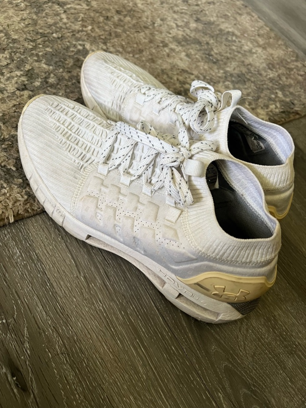 Under Armour White Knit Sock-Style Athletic Sneakers with Cream Accents